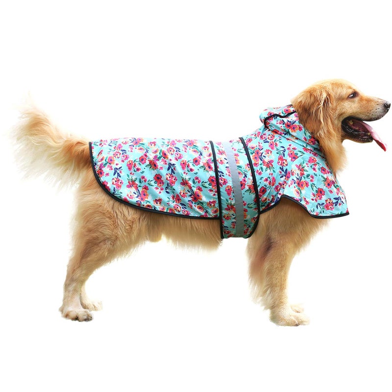 HDE Dog Raincoat Jacket Reflective Adjustable Hooded Pet Poncho Rain Coat with Leash Hole for Small to X-Large Dogs Turquoise - XL - Image 2